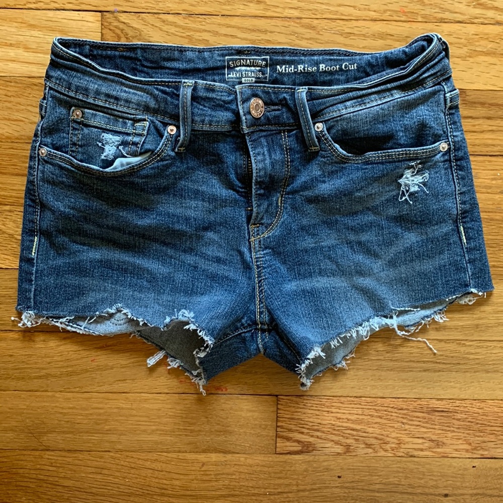 Mid-Rise Distressed Jean Shorts